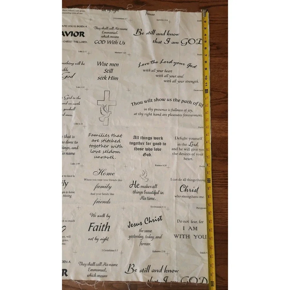1 yard/Christian Faith SCRIPTURE Fabric 100% Cotton Bible School Black Off-white